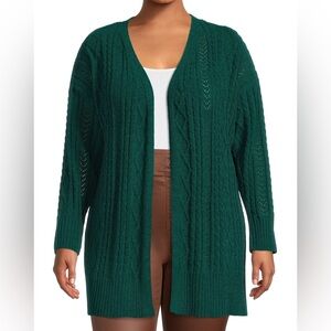 Terra & Sky Plus Size Women's Winter Forest Green Knit Chenille Cardigan 0X.